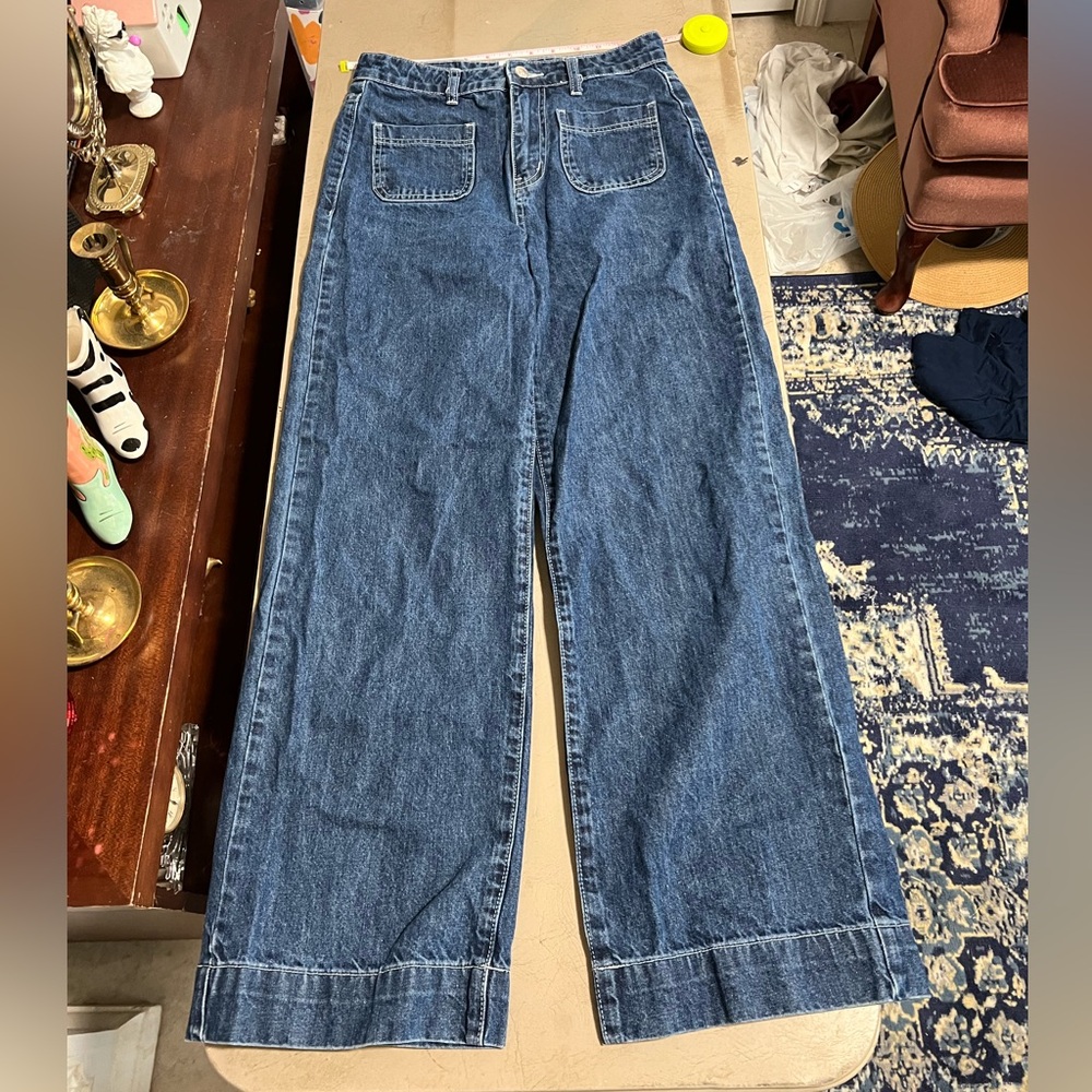Princess Polly Pioneer Straight Leg Jeans, size 4, dark wash denim